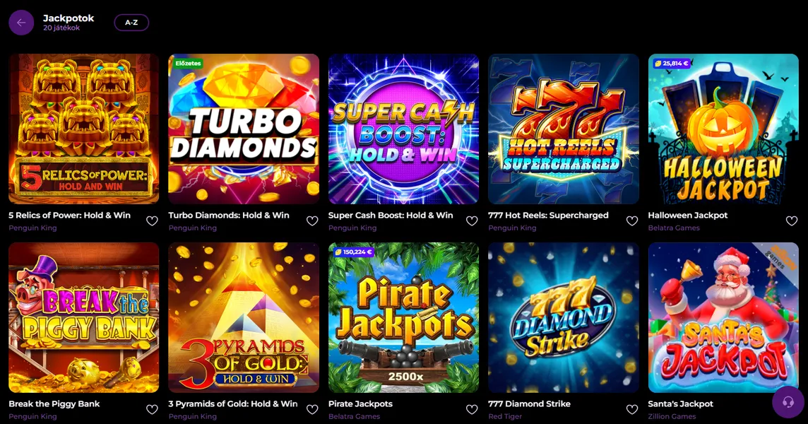Jackpotos casino online games és nagy nyeremények